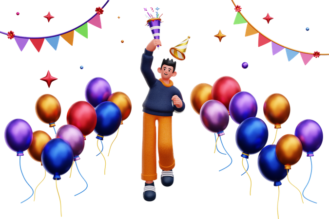 Man Celebrating Party  3D Illustration