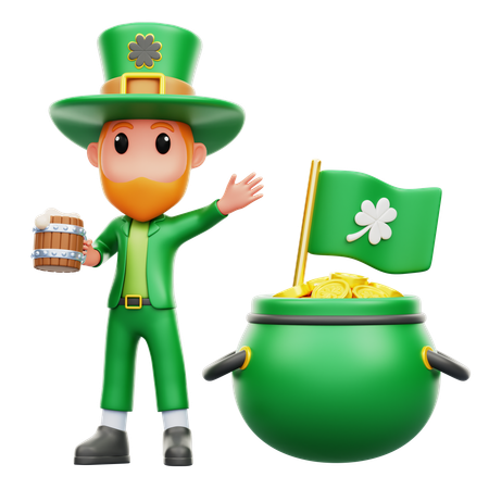 Man Celebrating Patrick's Day with cauldron  3D Illustration