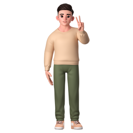 Man Character Showing A Peace Hand Gesture With Left Hand  3D Illustration