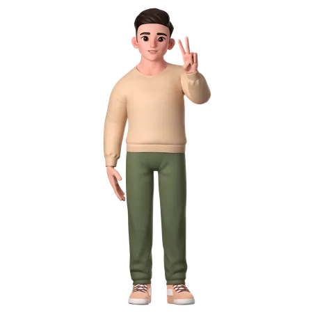 Man Character Showing A Peace Hand Gesture With Left Hand  3D Illustration