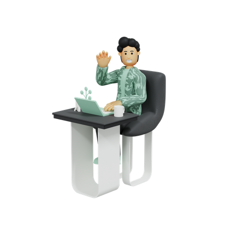 Man character working using computer 3D Illustration