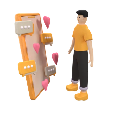 Man chatting on dating app 3D Illustration