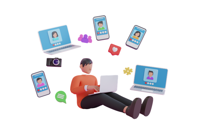 Man chatting on social media  3D Illustration