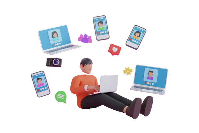 Man chatting on social media  3D Illustration