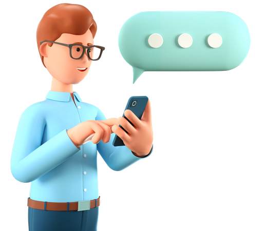 Man chatting on the smartphone and speech bubble  3D Illustration