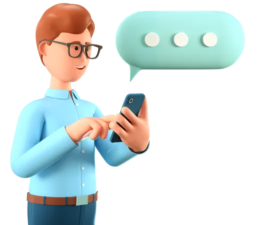 Man chatting on the smartphone and speech bubble  3D Illustration