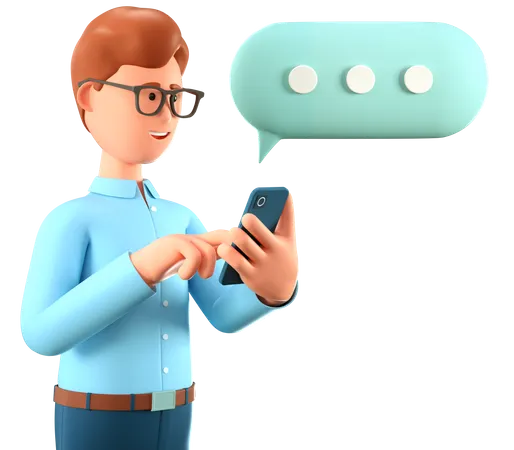 Man chatting on the smartphone and speech bubble 3D Illustration