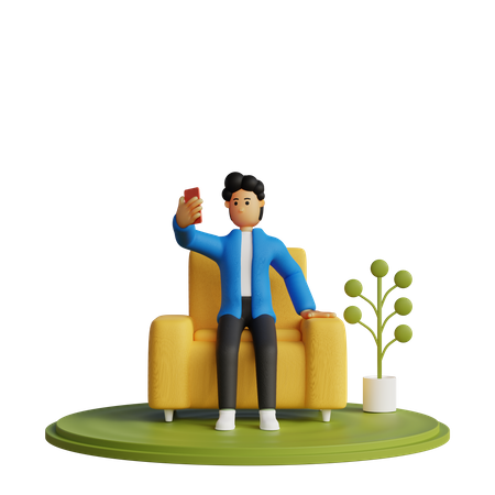 Man chatting on video call  3D Illustration