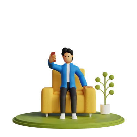 Man chatting on video call  3D Illustration