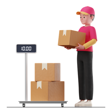 Man checking delivery box weight 3D Illustration