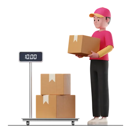 Man checking delivery box weight  3D Illustration