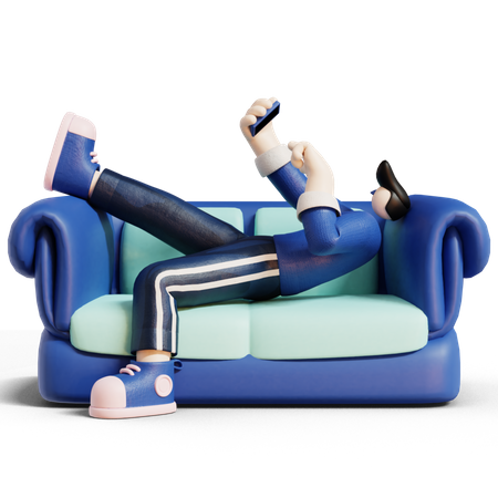 Man checking her phone while sitting on sofa  3D Icon