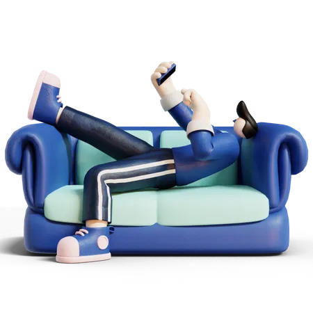 Man checking her phone while sitting on sofa  3D Illustration