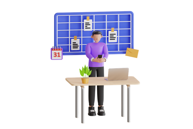 Man Checking His Meeting Schedule  3D Illustration