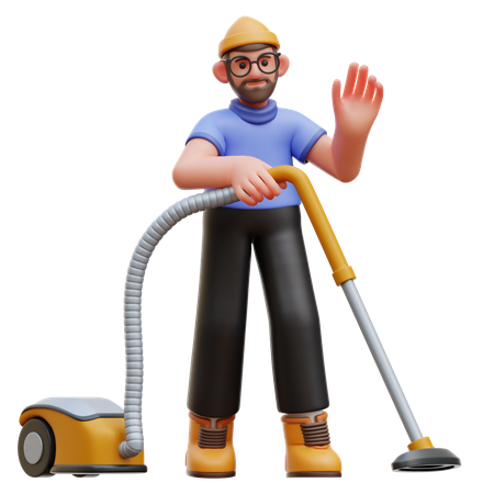 Man Cleaning With Vacuum Cleaner  3D Illustration
