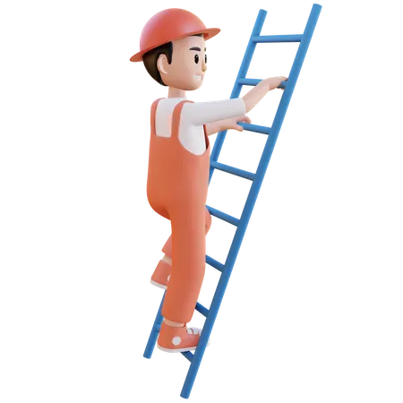 Man climbing ladder  3D Illustration
