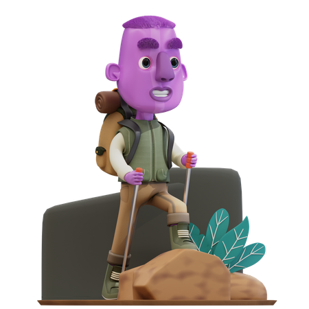 Man Climbing  Mountain  3D Illustration