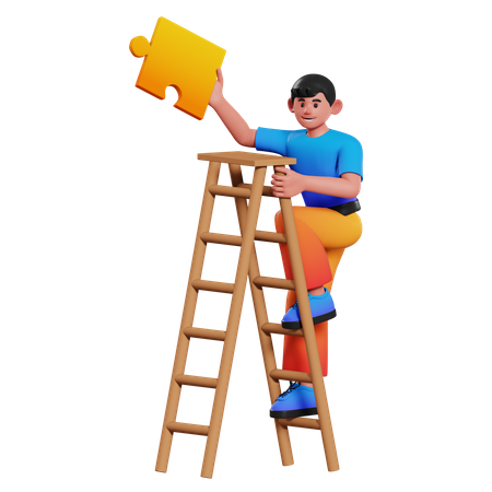 Man climbing success ladder 3D Illustration