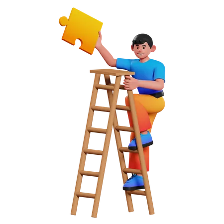 Man climbing success ladder  3D Illustration
