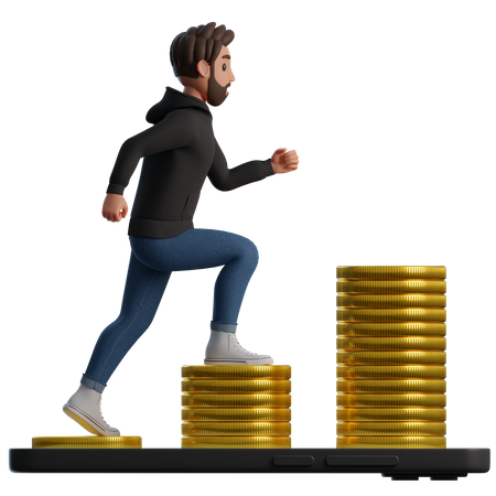 Man climbing the steps to success target 2  3D Illustration