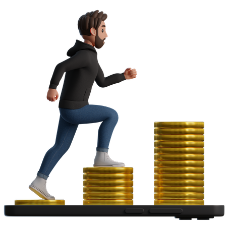 Man climbing the steps to success target 2 3D Illustration