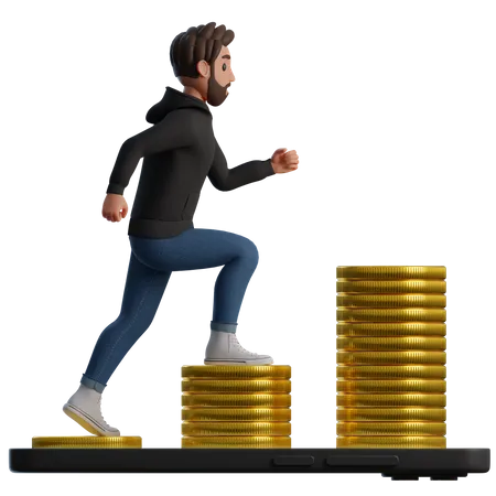 Man climbing the steps to success target 2 3D Illustration