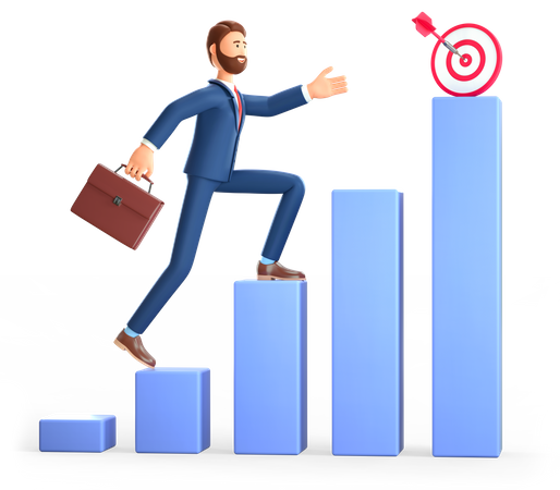Man climbing the steps to success target  3D Icon