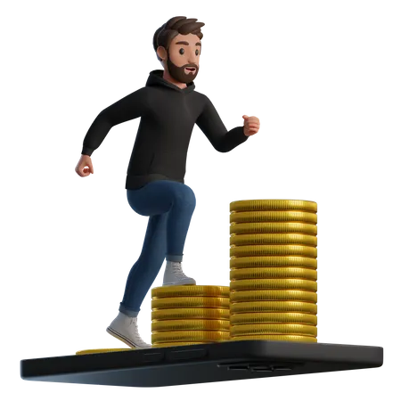 Man climbing the steps to success target  3D Illustration