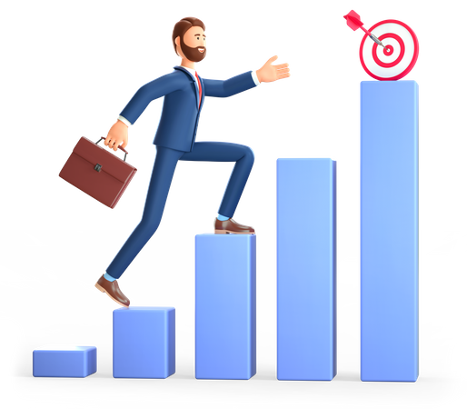 Man climbing the steps to success target  3D Illustration