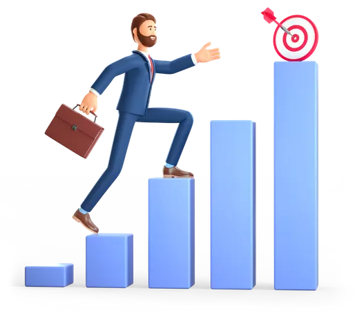 Man climbing the steps to success target  3D Illustration