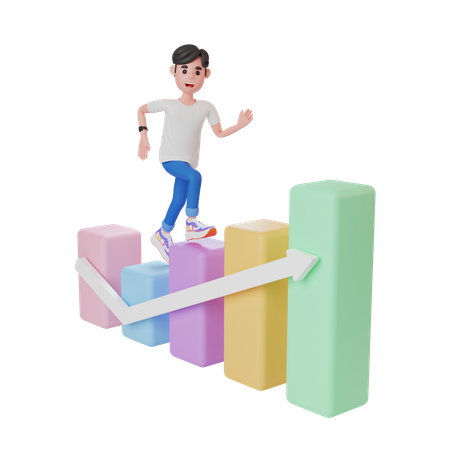 Man Climbing Up The Growth Chart  3D Illustration