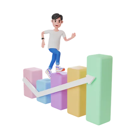 Man Climbing Up The Growth Chart  3D Illustration