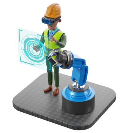 Man Collaborating With Autonomous Robots  3D Illustration
