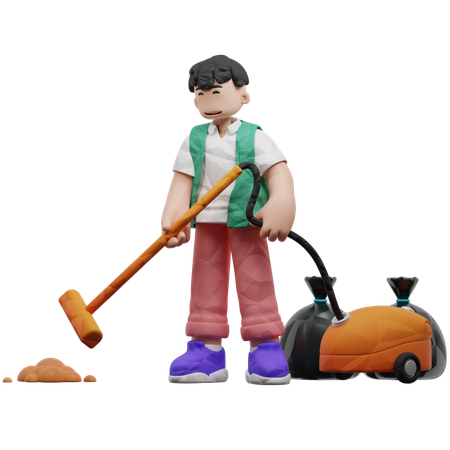 Man Collecting Garbage With Vacuum Cleaner  3D Illustration
