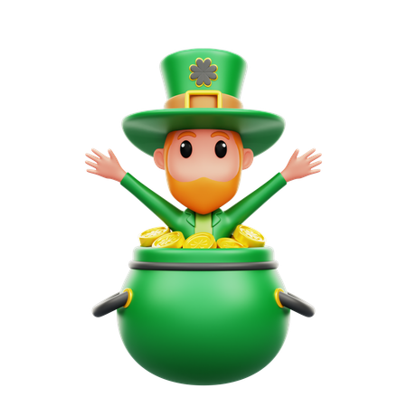 Man Come From Gold Coin Pot  3D Illustration