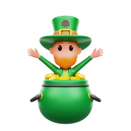 Man Come From Gold Coin Pot  3D Illustration