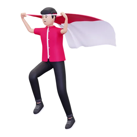 3 D Man Commemorating Indonesian Independence Day Illustration 3D Icon