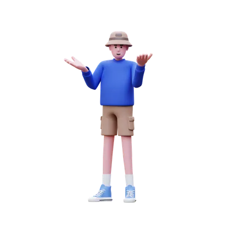 Man Confuse While Standing With Open Hands  3D Illustration