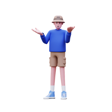 Man Confuse While Standing With Open Hands  3D Illustration