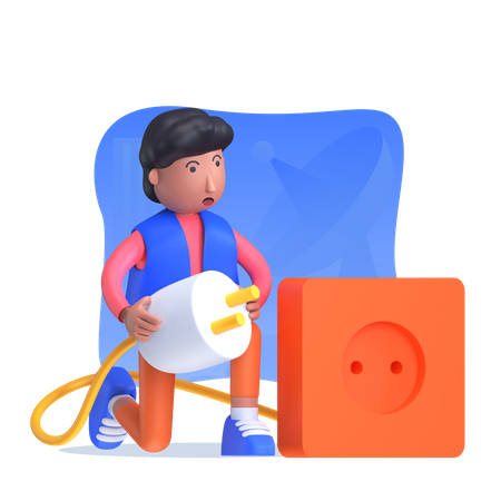 Man connecting charging plug in socket  3D Icon