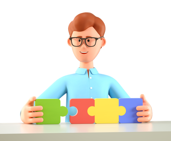 Man connecting puzzle elements  3D Icon