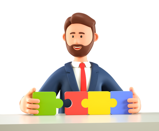 Man connecting puzzle elements  3D Illustration