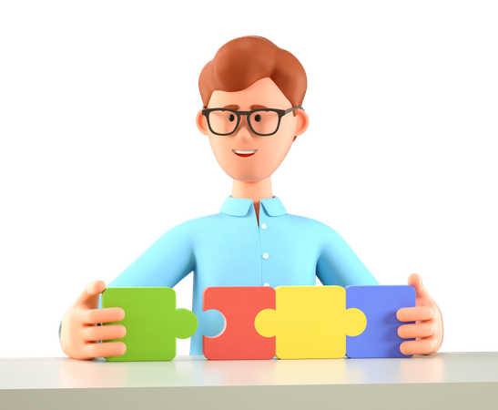 Man connecting puzzle elements  3D Illustration