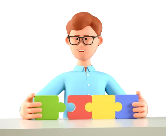 Man connecting puzzle elements  3D Illustration