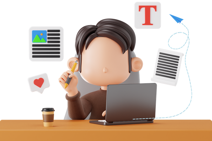 Man Content Writer  3D Illustration