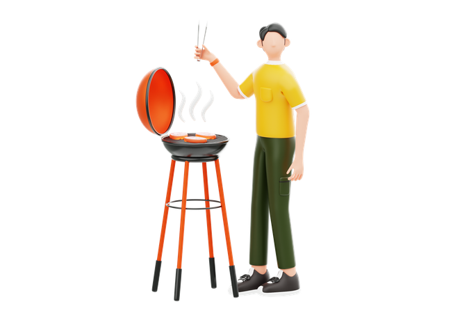 Man Cooking Meal On Grill Machine  3D Icon