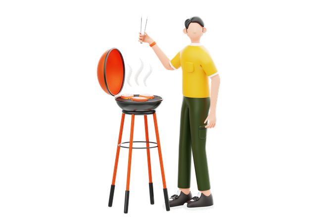 Man Cooking Meal On Grill Machine  3D Illustration