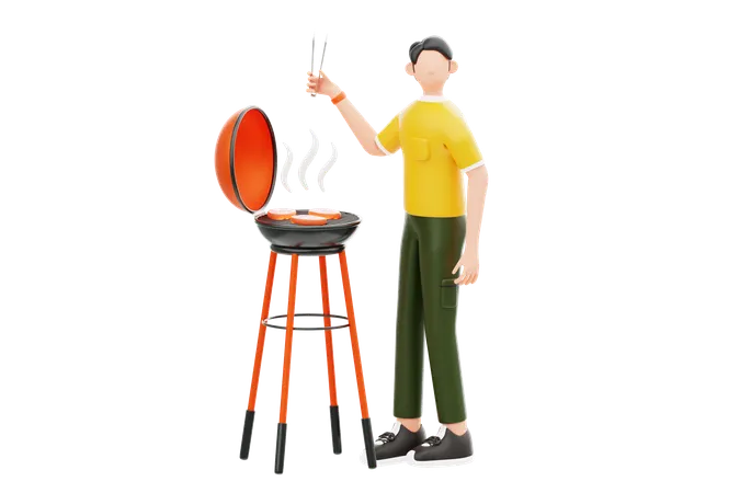 Man Cooking Meal On Grill Machine  3D Illustration