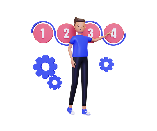 Man counting processing time 3D Illustration