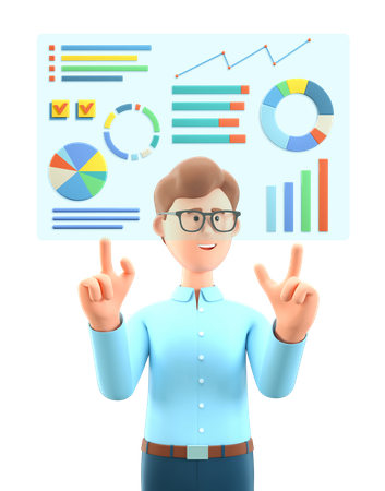 Man creating a dashboard in big data  3D Illustration